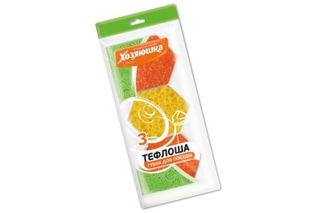 Губка Хозяюшка Мила Тефлоша 9х9х2,5 см 3 шт