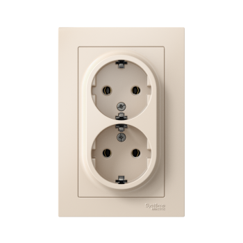 Розетка силовая двойная встраиваемая Schneider Electric AtlasDesign с заземлением, цвет бежeвый, арт. ATN000224