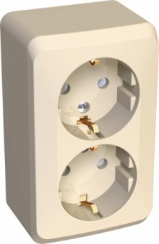 Розетка силовая двойная накладная Schneider Electric Этюд с заземлением, цвет кремовый, арт. PA16-008K