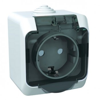 Розетка силовая одноместная накладная Schneider Electric Этюд IP44 с заземлением, цвет белый, арт. PA16-044B