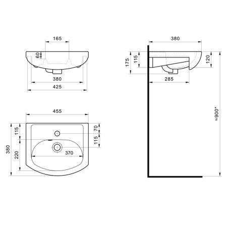 Раковина Santek Азов фарфор 450мм полукруглая цвет белый