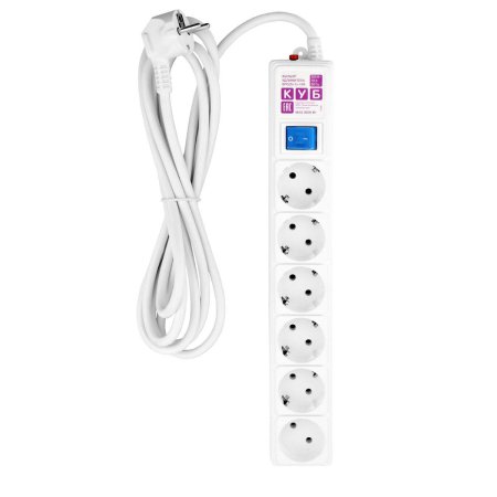 Сетевой фильтр POWER CUBE 6 розеток (5 с/зем. + 1 б/зем) с выключателем 3 м белый