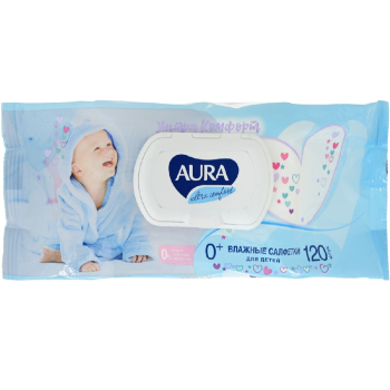 Салфетки влажные Aura Ultra Comfort, алоэ и витамин E детские 120 шт