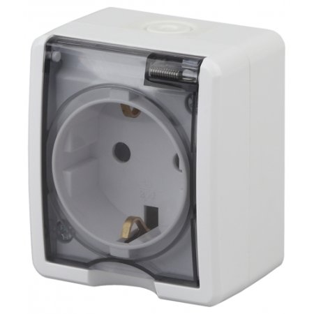 Розетка силовая накладная ЭРА Эксперт IP54 цвет белый,