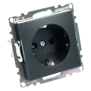 Розетка силовая одноместная встраиваемая STEKKER Катрин с заземлением, цвет черный, арт. GLS16-7110-05