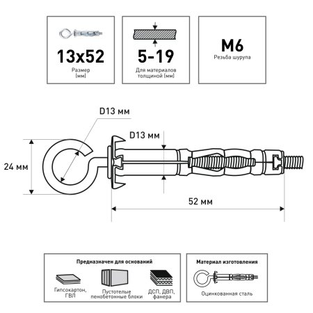 Анкер с кольцом 4х32 мм 4 шт