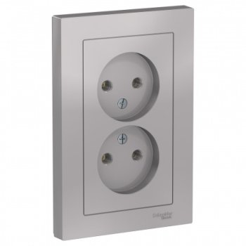Розетка силовая двойная встраиваемая Schneider Electric AtlasDesign без заземления, цвет алюминий, арт. ATN000320
