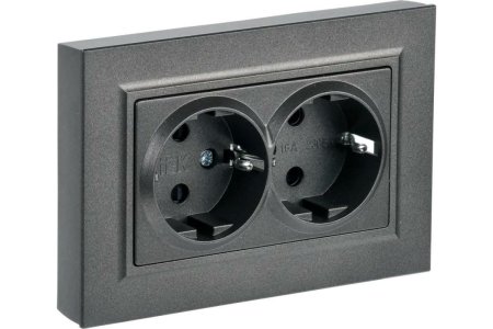 Розетка силовая двойная встраиваемая IEK Brite с заземлением, цвет темная бронза, арт. BR-R21-16-K45-F