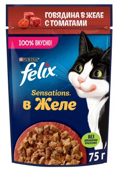 Корм консервированный для кошек Felix Sensations говядина в томате в желе 75г Корм консервированный для кошек Felix Sensations говядина в томате в желе 75г