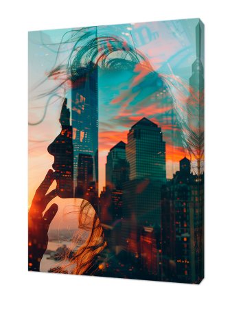 Картина на холсте Девушка на фоне города 70х50см