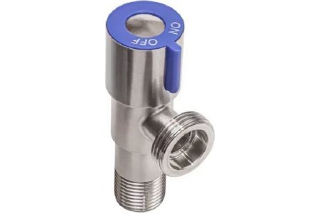 Кран угловой угловой RVC 1/2"х1/2" синий вентиль резьбовой нержавеющая сталь