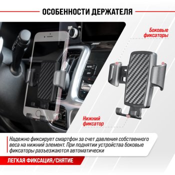 Держатель для навигатора и телефона самозажимной на дефлектор SKYWAY
