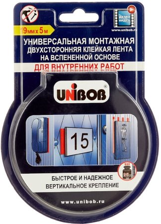 Лента двусторонняя UNIBOB 19 мм x 5м на вспененной основе белый для внутренних работ