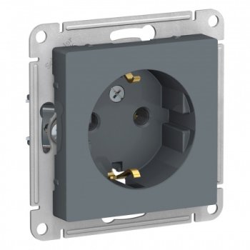 Розетка силовая одноместная встраиваемая Schneider Electric AtlasDesign с заземлением, цвет грифель, арт. ATN000743