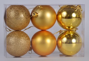 Набор шаров 6 см цвет золотой 6шт Набор шаров 6 см цвет золотой 6шт