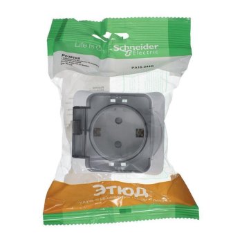 Розетка силовая одноместная накладная Schneider Electric Этюд IP44 с заземлением, цвет белый, арт. PA16-044B