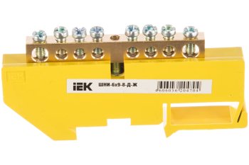 Шина нулевая IEK с DIN-изолятором (желтый) ШНИ-6х9-Д 8 отверстий 100А