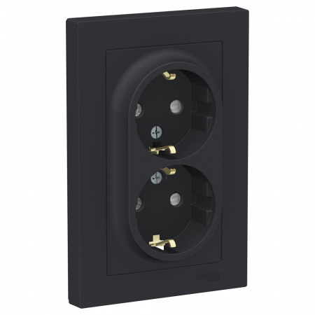 Розетка силовая двойная встраиваемая Schneider Electric AtlasDesign с заземлением, цвет карбон, арт. ATN001026