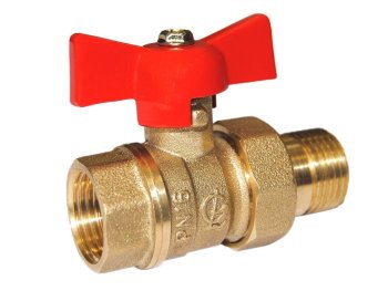 Кран шаровый американка ручка - бабочка RVC 1/2" красный латунь