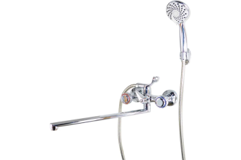 Смеситель для ванны двуручный длинный излив