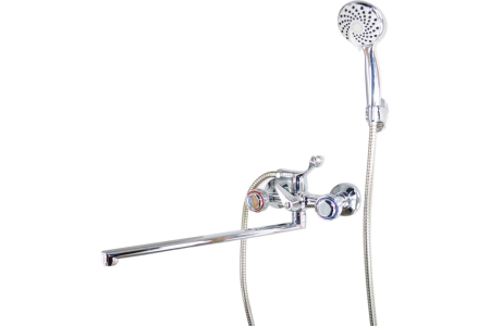 Смеситель для ванны двуручный длинный излив