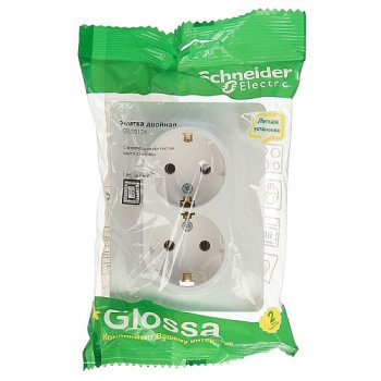 Розетка силовая двойная встраиваемая Schneider Electric Glossa с заземлением, цвет белый, арт. GSL000124