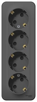 Розетка силовая четырехместная накладная Schneider Electric Blanca с заземлением, цвет черный, арт. BLNRA011416