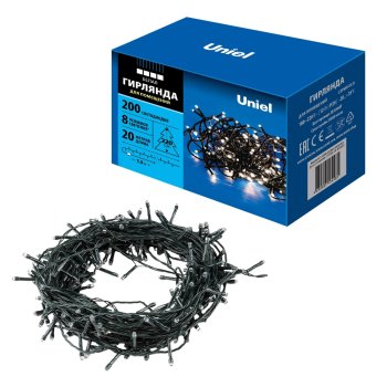 Гирлянда для дома нить 20м белый холодный 200 LED ламп зеленый провод