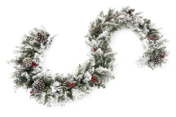 Еловая гирлянда 270 см Заснеженная с шишками и ягодами зеленый