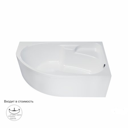 Ванна София акриловая 170х95см с каркасом, переливом, панелью правая