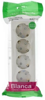 Розетка силовая четырехместная накладная Schneider Electric Blanca с заземлением, цвет белый, арт. BLNRA011411
