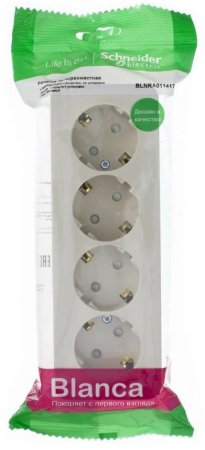 Розетка силовая четырехместная накладная Schneider Electric Blanca с заземлением, цвет белый, арт. BLNRA011411