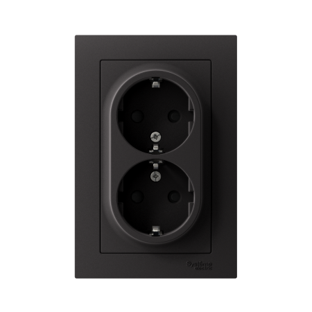 Розетка силовая двойная встраиваемая Schneider Electric AtlasDesign с заземлением, цвет карбон, арт. ATN001026