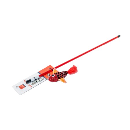 Игрушка для кошек Рыбка на палочке с пером и колокольчиком Игрушка для кошек Рыбка на палочке с пером и колокольчиком