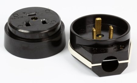 Разъем для электроплит накладной Россия 32А 250В 2P+PE черный IP20