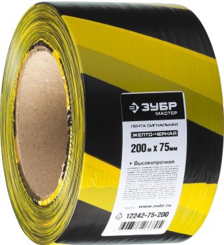 Лента сигнальная 75 мм x 200м желто-черная Зубр