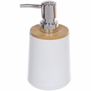 Дозатор для жидкого мыла Ариэль пластик/бамбук цвет белый настольный