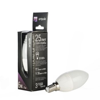 Лампа светодиодная Artpole E27 6Вт 3300КК теплый белый свеча (C)