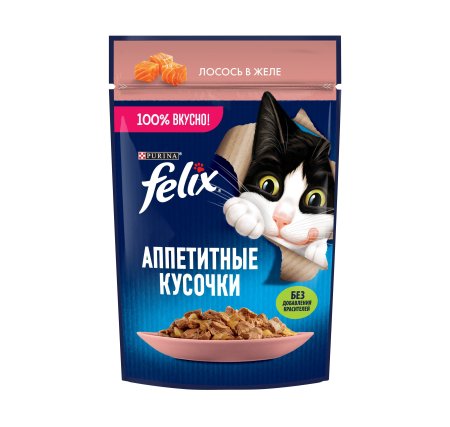 Корм консервированный для кошек FELIX Аппетитные кусочки лосось в желе 75г