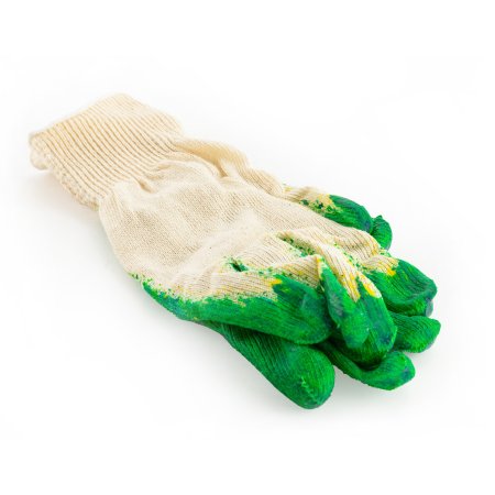 Перчатки х/б с двойным латексным обливом бело-зеленый Перчатки х/б с двойным латексным обливом бело-зеленый