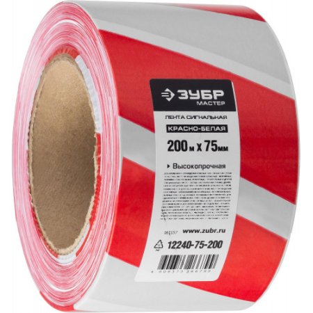 Лента сигнальная 75 мм x 200м красно-белая Зубр