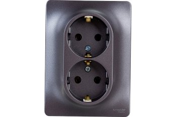 Розетка силовая двойная встраиваемая Schneider Electric Glossa с заземлением, цвет графит, арт. GSL001324
