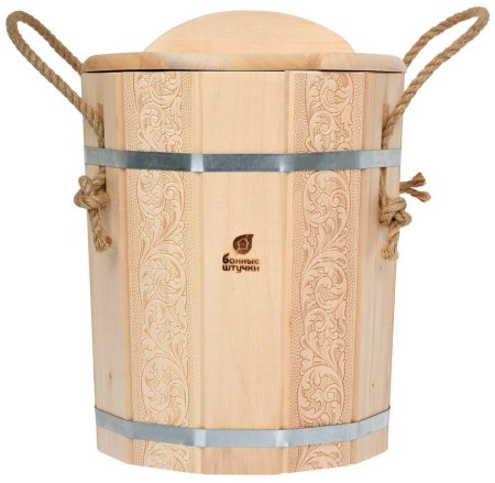 Запарник Банные штучки Цветочный орнамент с пластиковой вставкой липа 14л