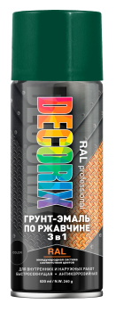 Грунт-эмаль аэрозольная Decorix по ржавчине зеленый мох RAL 6005 520 мл глянцевая