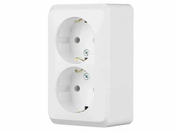 Розетка силовая двойная накладная Schneider Electric Этюд с заземлением, цвет белый, арт. PA16-007B