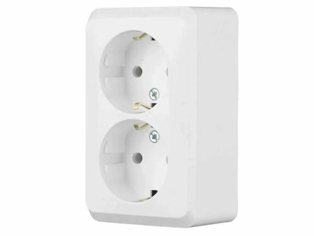 Розетка силовая двойная накладная Schneider Electric Этюд с заземлением, цвет белый, арт. PA16-007B