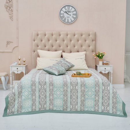 Покрывало Этель Cotton 240х220 см зеленый/серый