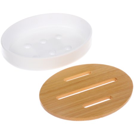 Мыльница Ариэль пластик/бамбук цвет белый настольная