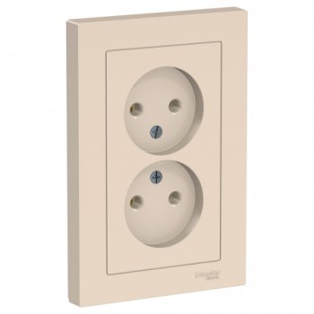 Розетка силовая двойная встраиваемая Schneider Electric AtlasDesign без заземления, цвет бежeвый, арт. ATN000220