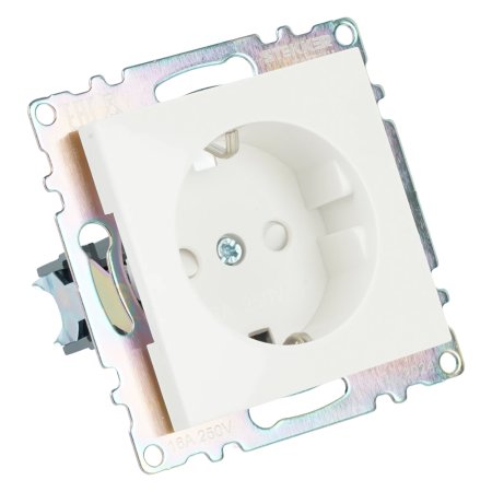 Розетка силовая одноместная встраиваемая STEKKER Катрин с заземлением, цвет белый, арт. GLS16-7110-01
